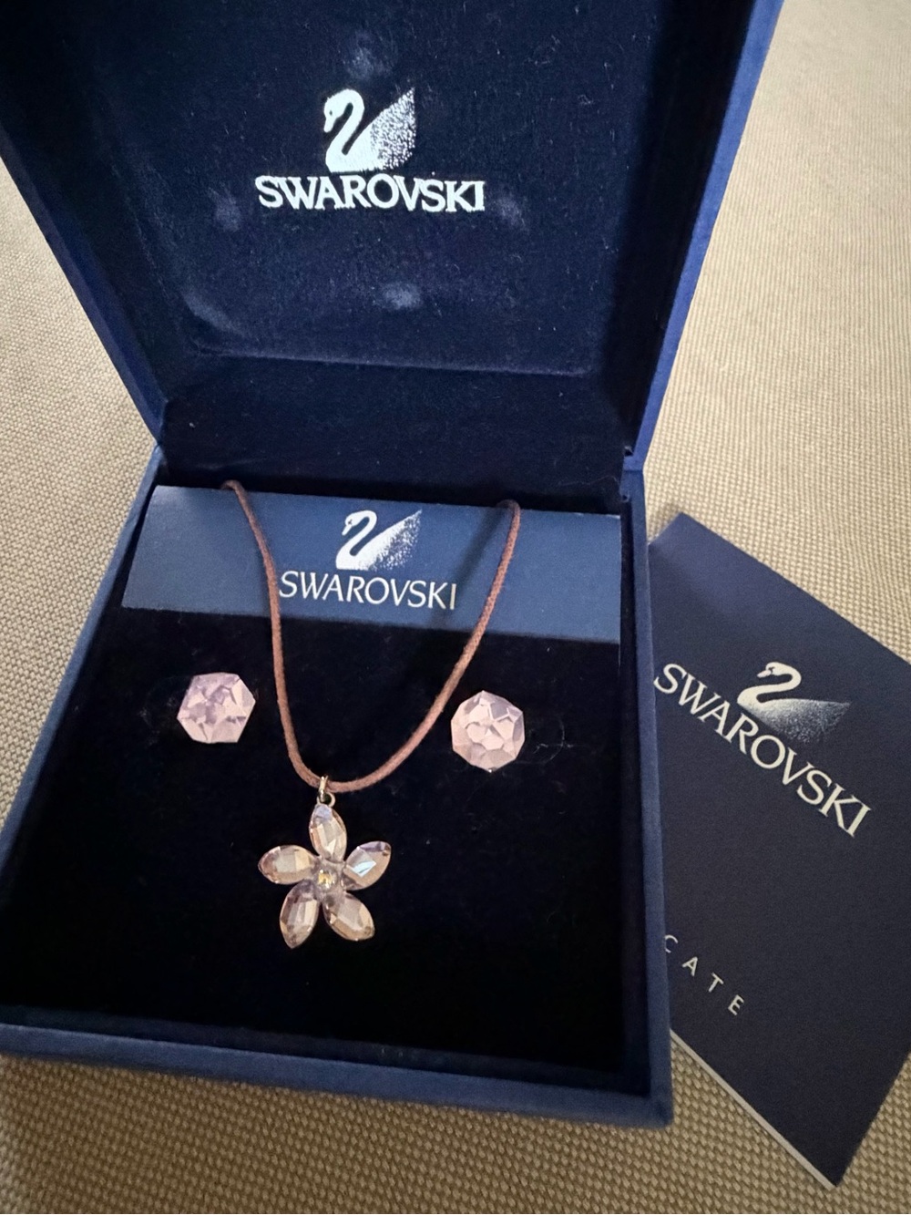 Swarovski Pink Crystal Flower Pendant Necklace with Matching Studs